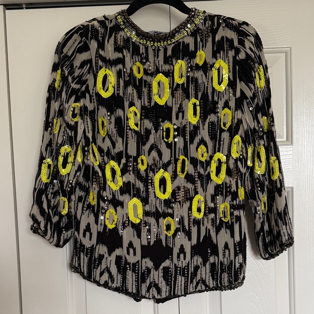 ASOS Beaded Sequin Jacket Neon Festival Boho Statement Layer Top Sz 6 - Picture 3 of 8